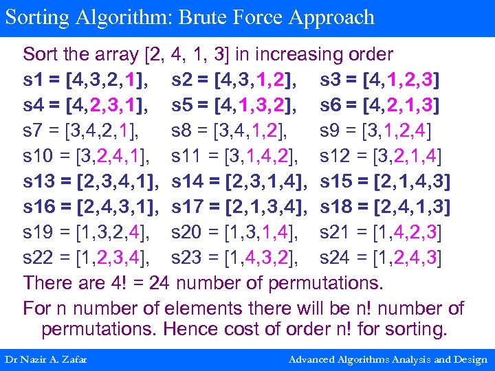 Sorting Algorithm: Brute Force Approach Sort the array [2, 4, 1, 3] in increasing