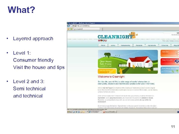 What? • Layered approach • Level 1: Consumer friendly Visit the house and tips