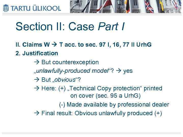 Section II: Case Part I II. Claims W T acc. to sec. 97 I,