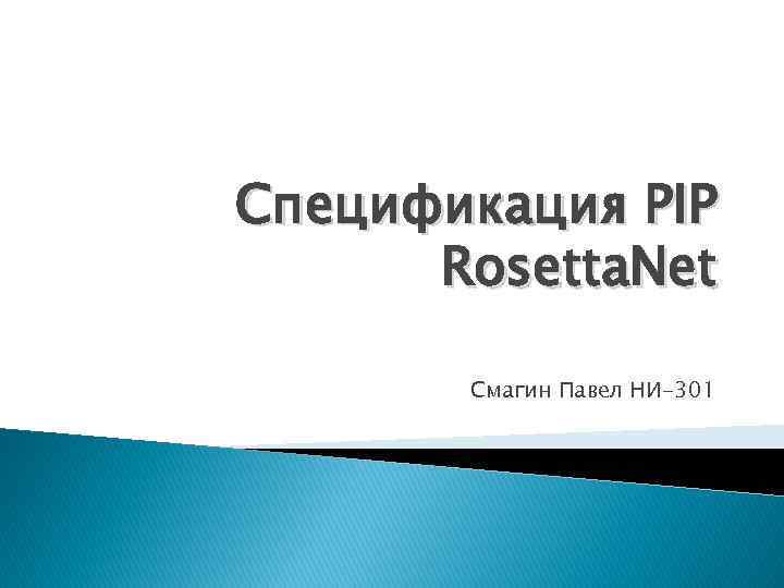 Спецификация PIP Rosetta. Net Смагин Павел НИ-301 