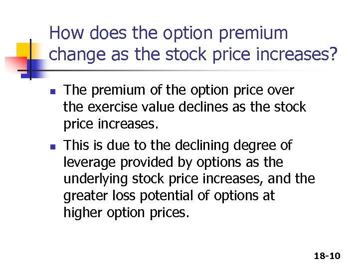 How does the option premium change as the stock price increases? n n The