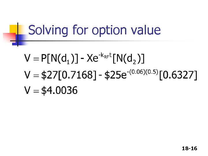 Solving for option value 18 -16 