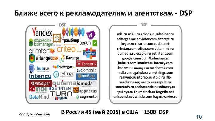 Ближе всего к рекламодателям и агентствам - DSP © 2015, Boris Omelnitskiy В России