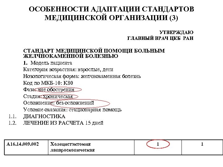 ОСОБЕННОСТИ АДАПТАЦИИ СТАНДАРТОВ МЕДИЦИНСКОЙ ОРГАНИЗАЦИИ (3) УТВЕРЖДАЮ ГЛАВНЫЙ ВРАЧ ЦКБ РАН СТАНДАРТ МЕДИЦИНСКОЙ ПОМОЩИ