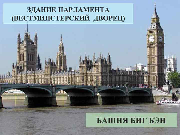 ЗДАНИЕ ПАРЛАМЕНТА (ВЕСТМИНСТЕРСКИЙ ДВОРЕЦ) БАШНЯ БИГ БЭН 