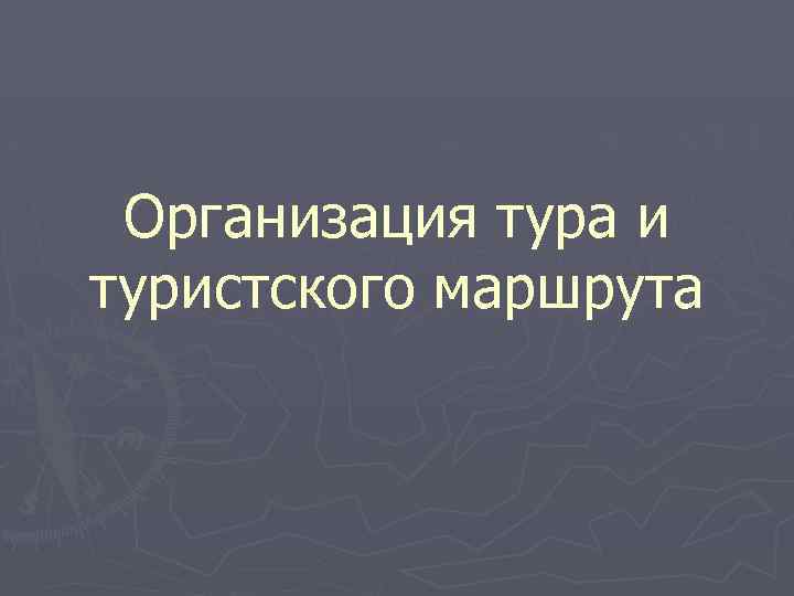 Организация тура и туристского маршрута 