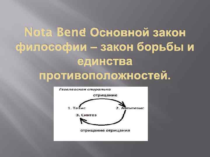 ! Nota Bene Основной закон философии – закон борьбы и единства противоположностей. 