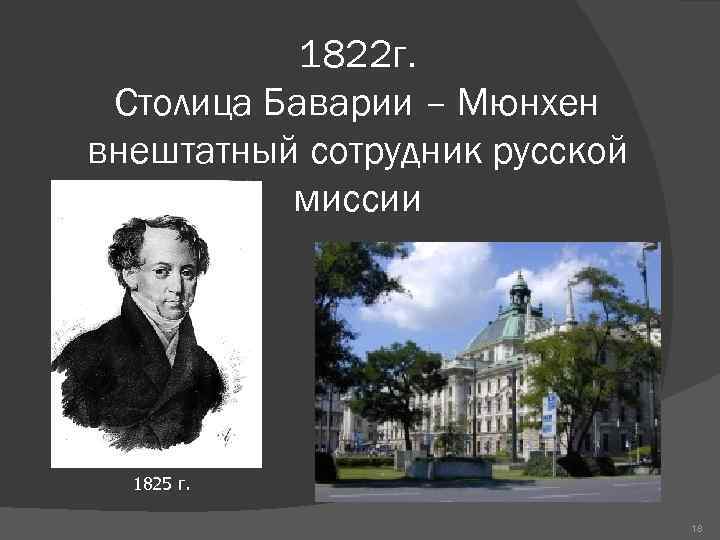 1822 г. Столица Баварии – Мюнхен внештатный сотрудник русской миссии 1825 г. 18 