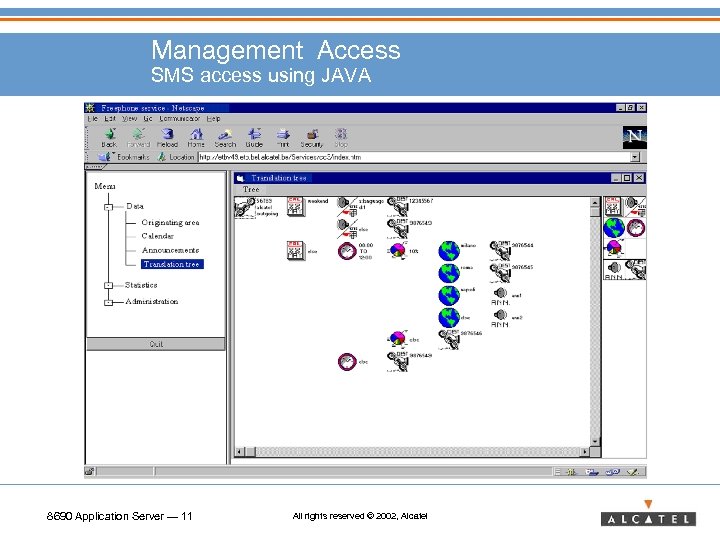 Management Access SMS access using JAVA 8690 Application Server — 11 All rights reserved