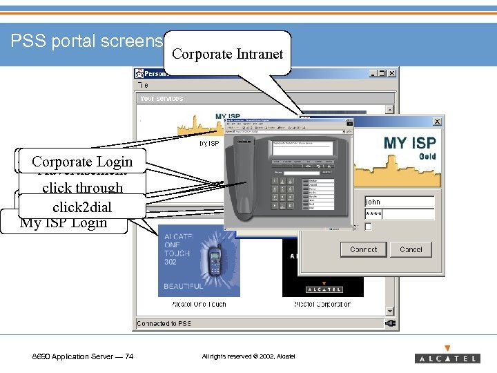 PSS portal screens My ISP Corporate Login Advertisement click through click 2 dial My