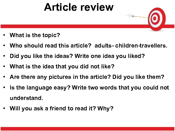 Article review • What is the topic? • Who should read this article? adults-