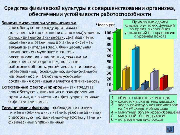 Средства физической культуры в совершенствовании организма, обеспечении устойчивости работоспособности Примерные сдвиги Занятия физическими упражнениями