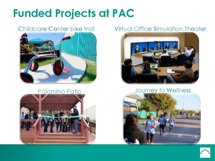 Funded Projects at PAC Childcare Center bike trail Palomino Patio Virtual Office Simulation Theater