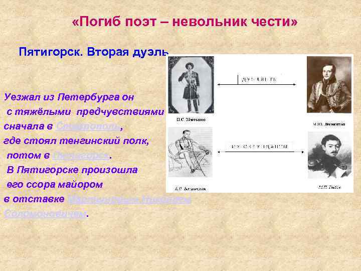  «Погиб поэт – невольник чести» Пятигорск. Вторая дуэль Уезжал из Петербурга он с