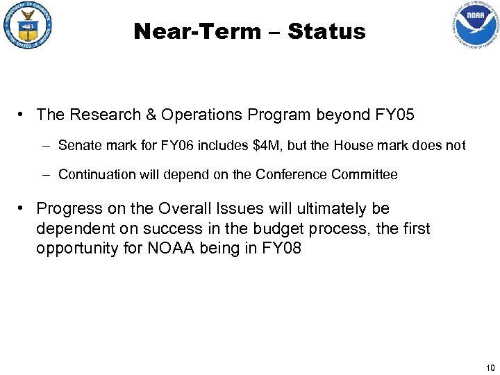 Near-Term – Status • The Research & Operations Program beyond FY 05 – Senate