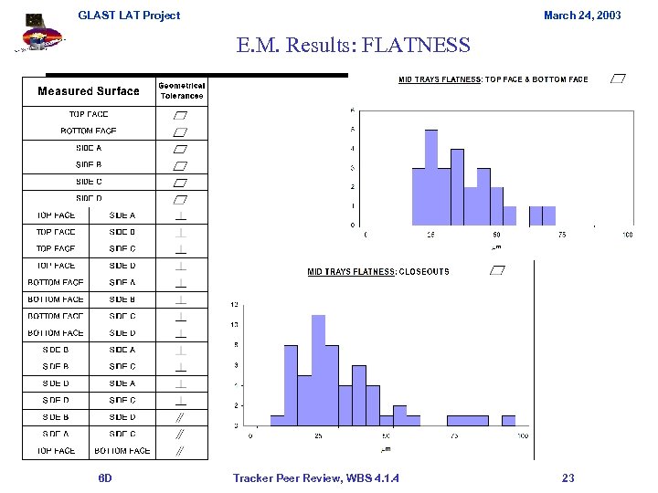 GLAST LAT Project March 24, 2003 E. M. Results: FLATNESS 6 D Tracker Peer