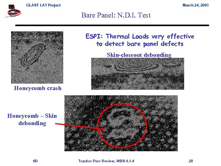 GLAST LAT Project March 24, 2003 Bare Panel: N. D. I. Test ESPI: Thermal