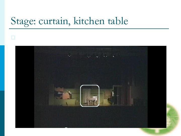 Stage: curtain, kitchen table p 