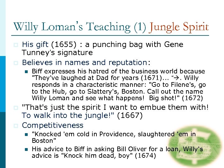 Willy Loman’s Teaching (1) Jungle Spirit p p His gift (1655) : a punching