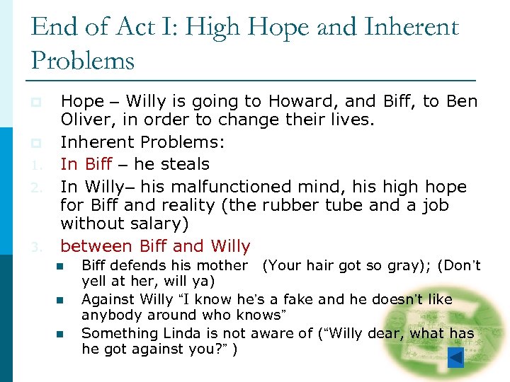 End of Act I: High Hope and Inherent Problems p p 1. 2. 3.
