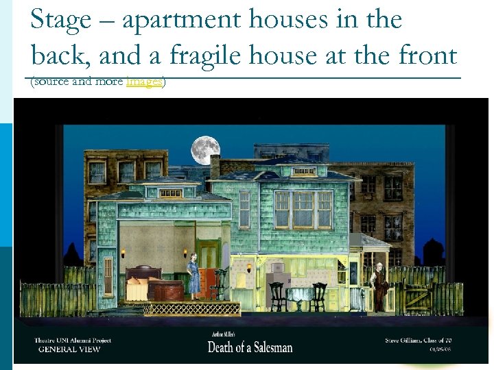 Stage – apartment houses in the back, and a fragile house at the front