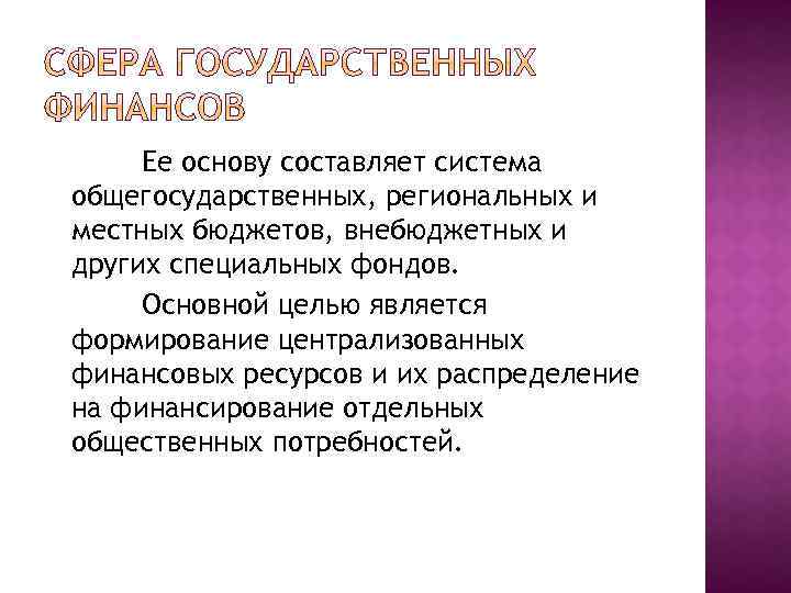 Ее основу составляет система общегосударственных, региональных и местных бюджетов, внебюджетных и других специальных фондов.