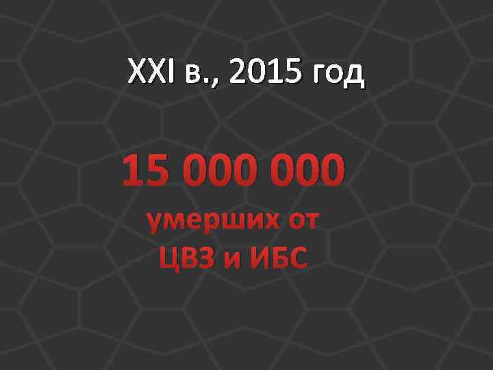 XXI в. , 2015 год 15 000 умерших от ЦВЗ и ИБС 