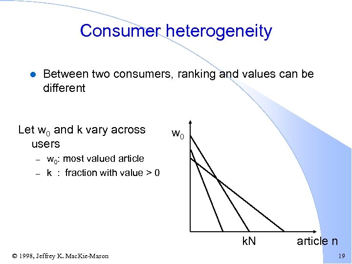 Consumer heterogeneity l Between two consumers, ranking and values can be different Let w
