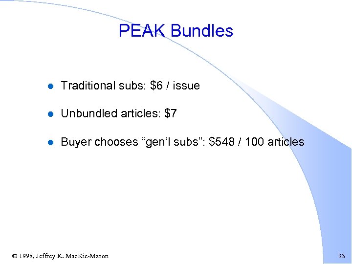 PEAK Bundles l Traditional subs: $6 / issue l Unbundled articles: $7 l Buyer