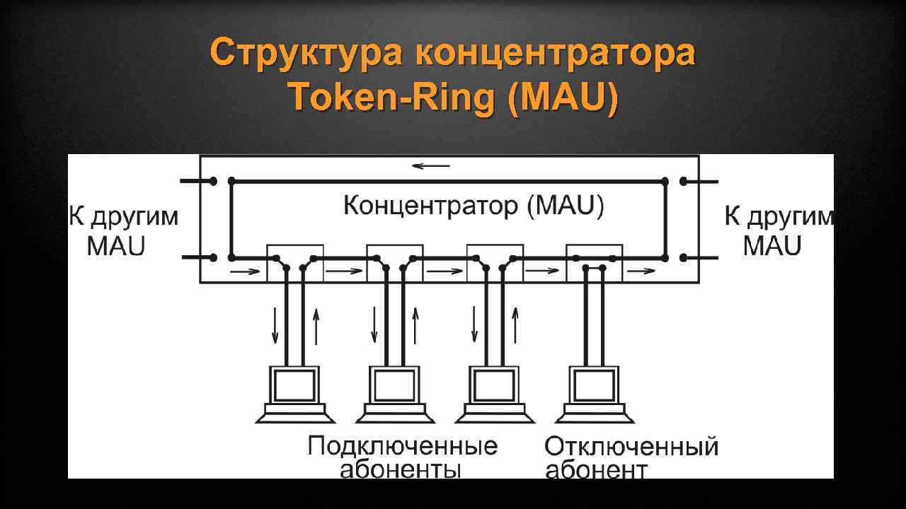 Структура концентратора Token-Ring (MAU) 