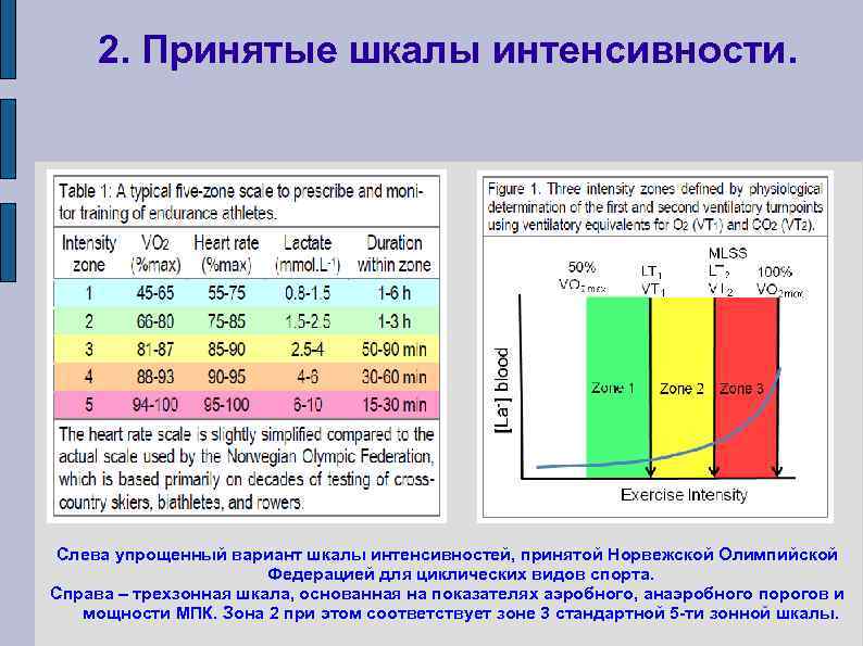 2. Принятые шкалы интенсивности. Слева упрощенный вариант шкалы интенсивностей, принятой Норвежской Олимпийской Федерацией для