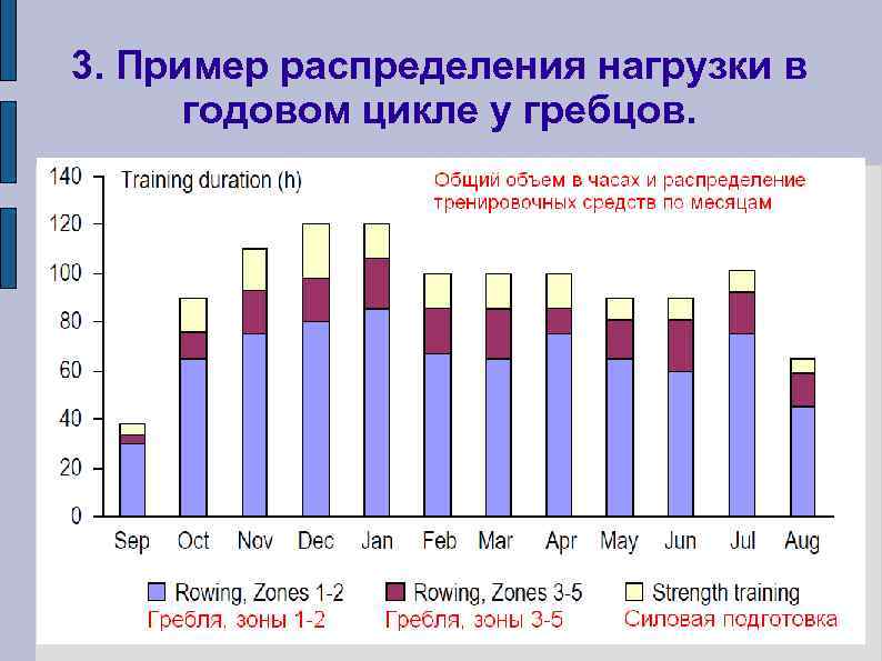3. Пример распределения нагрузки в годовом цикле у гребцов. 