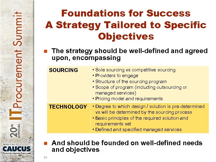 Foundations for Success A Strategy Tailored to Specific Objectives n The strategy should be