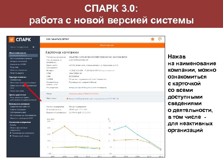 СПАРК 3. 0: работа с новой версией системы Нажав на наименование компании, можно ознакомиться