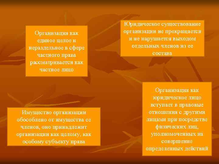 Организация как единое целое и нераздельное в сфере частного права рассматривается как частное лицо