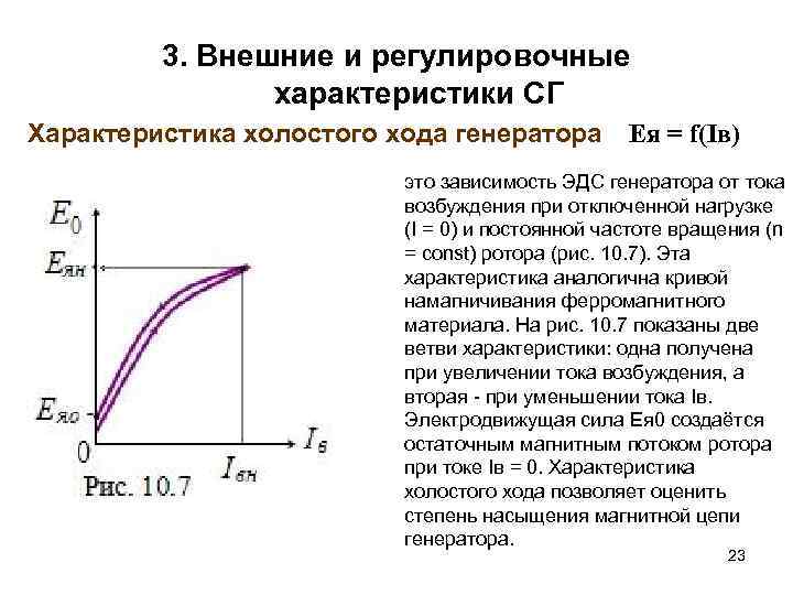 3. Внешние и регулировочные характеристики СГ Характеристика холостого хода генератора Ея = f(Iв) это