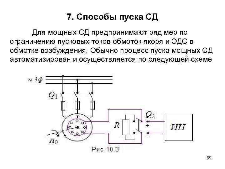 7. Способы пуска СД Для мощных СД предпринимают ряд мер по ограничению пусковых токов
