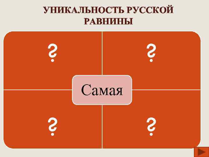 УНИКАЛЬНОСТЬ РУССКОЙ РАВНИНЫ ? ? Самая ? ? 