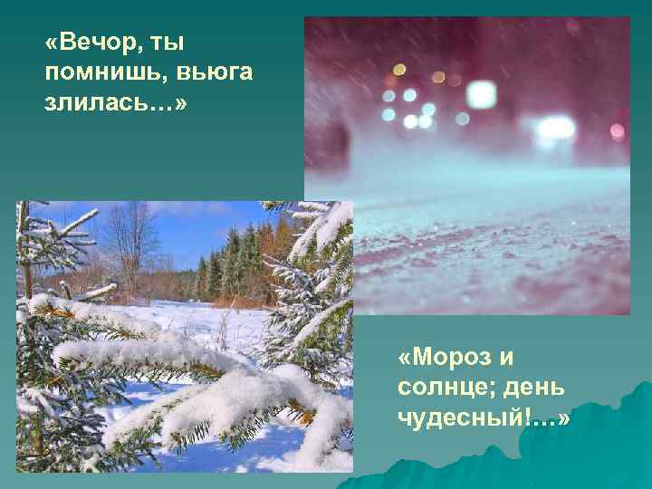  «Вечор, ты помнишь, вьюга злилась…» «Мороз и солнце; день чудесный!…» 