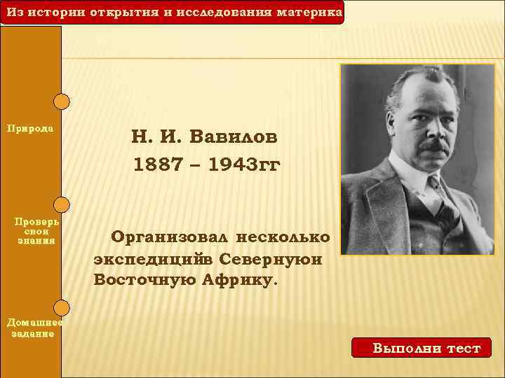 Из истории открытия и исследования материка Природа Проверь свои знания Домашнее задание Н. И.