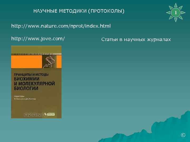 НАУЧНЫЕ МЕТОДИКИ (ПРОТОКОЛЫ) 1 http: //www. nature. com/nprot/index. html http: //www. jove. com/ Статьи