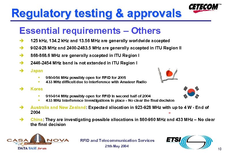Regulatory testing & approvals Essential requirements – Others è 125 k. Hz, 134. 2