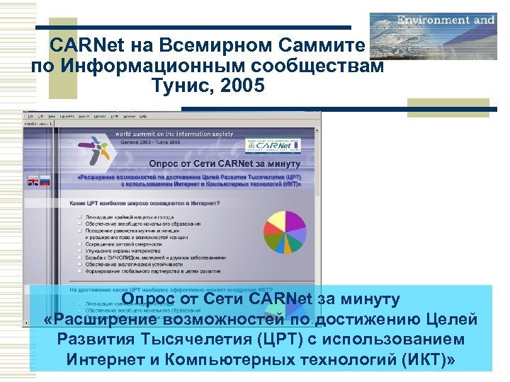 CARNet на Всемирном Саммите по Информационным сообществам Тунис, 2005 Опрос от Сети CARNet за