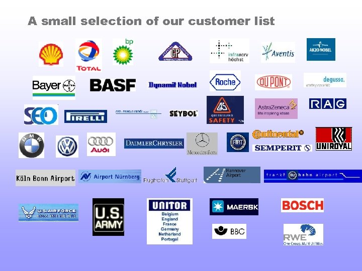 A small selection of our customer list 