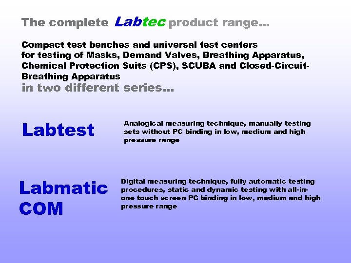 The complete Labtec product range… Compact test benches and universal test centers for testing