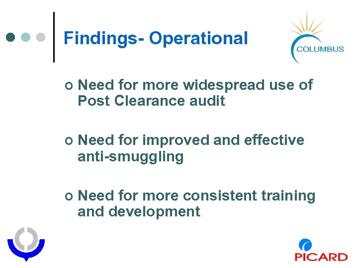 Findings- Operational ¢ Need for more widespread use of Post Clearance audit ¢ Need