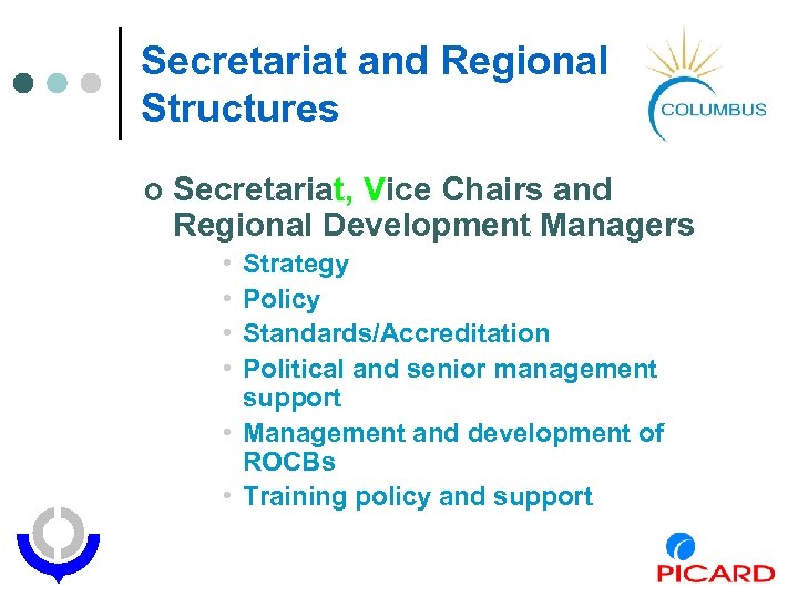 Secretariat and Regional Structures ¢ Secretariat, Vice Chairs and Regional Development Managers • •