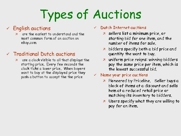 Types of Auctions ü English auctions ä ü ü are the easiest to understand