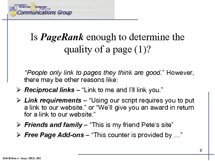 Is Page. Rank enough to determine the quality of a page (1)? “People only