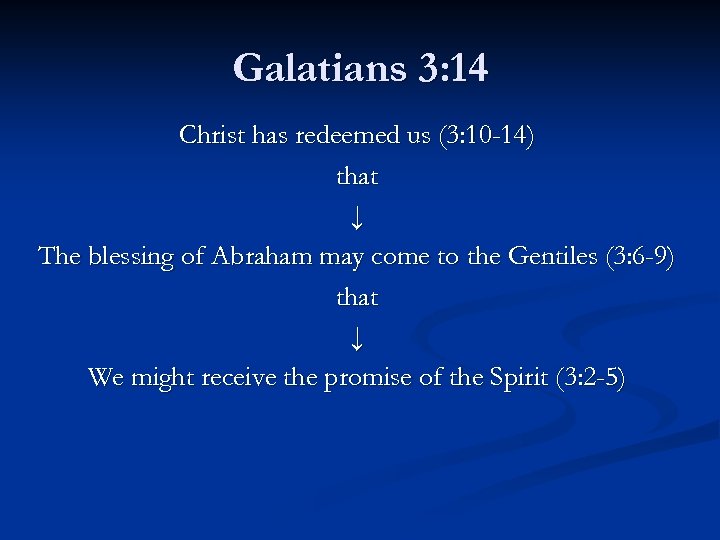 Galatians 3: 14 Christ has redeemed us (3: 10 -14) that ↓ The blessing